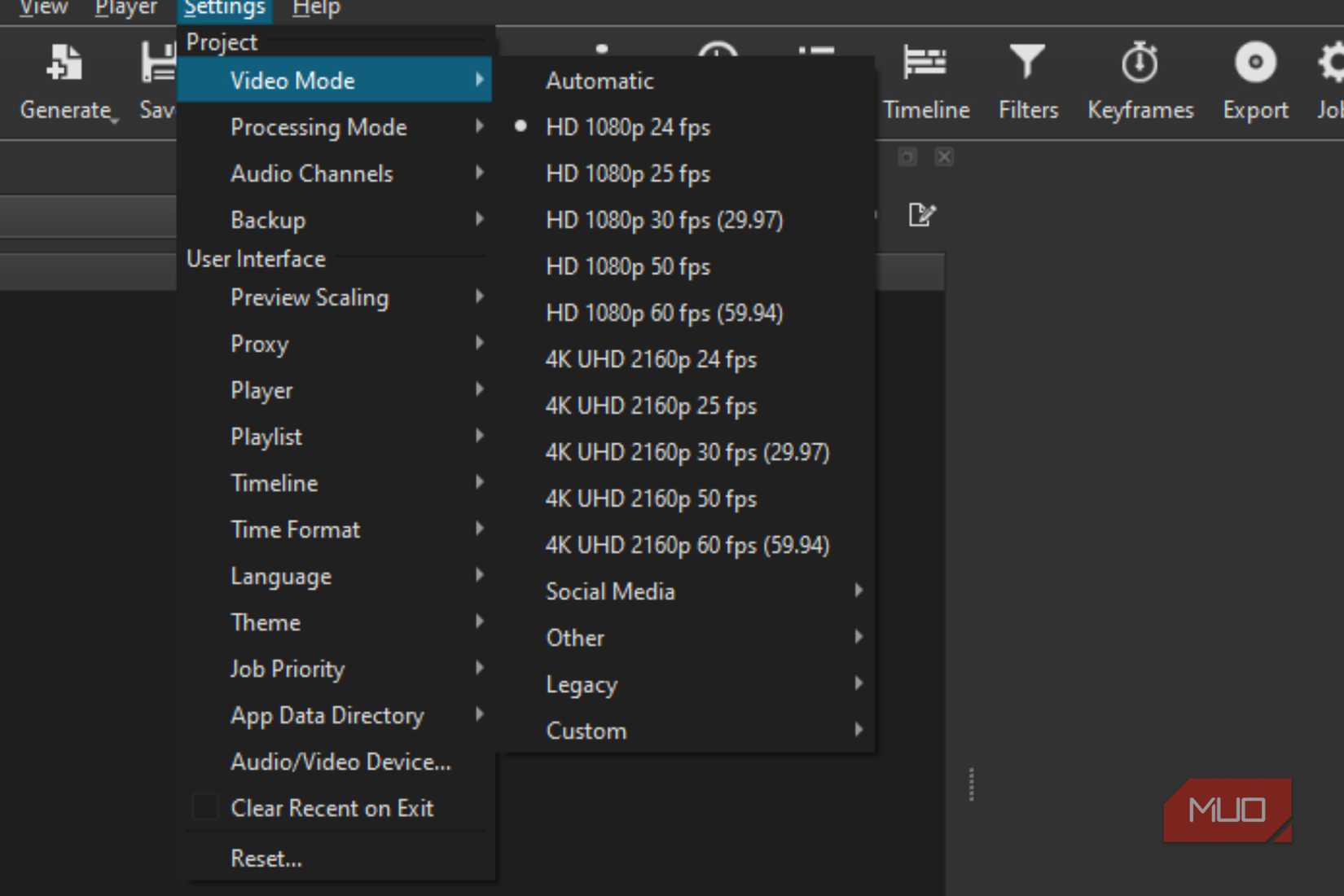 Multiple settings for Shotcut