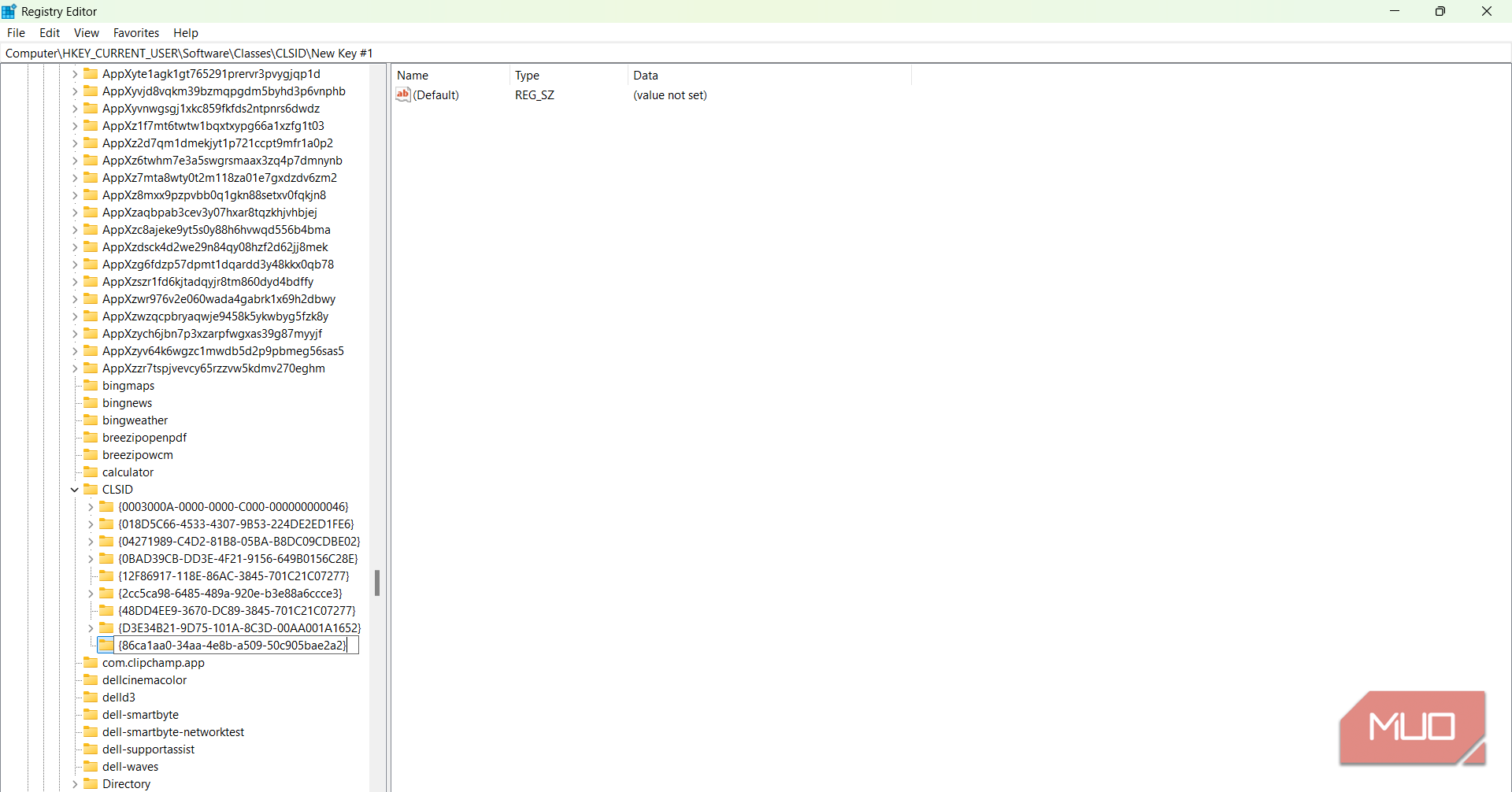 Naming the new key under CLSID in Registry Editor