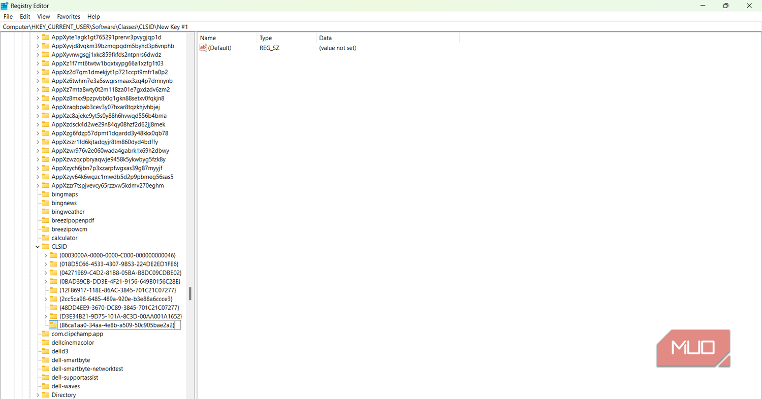 Naming the new key under CLSID in Registry Editor