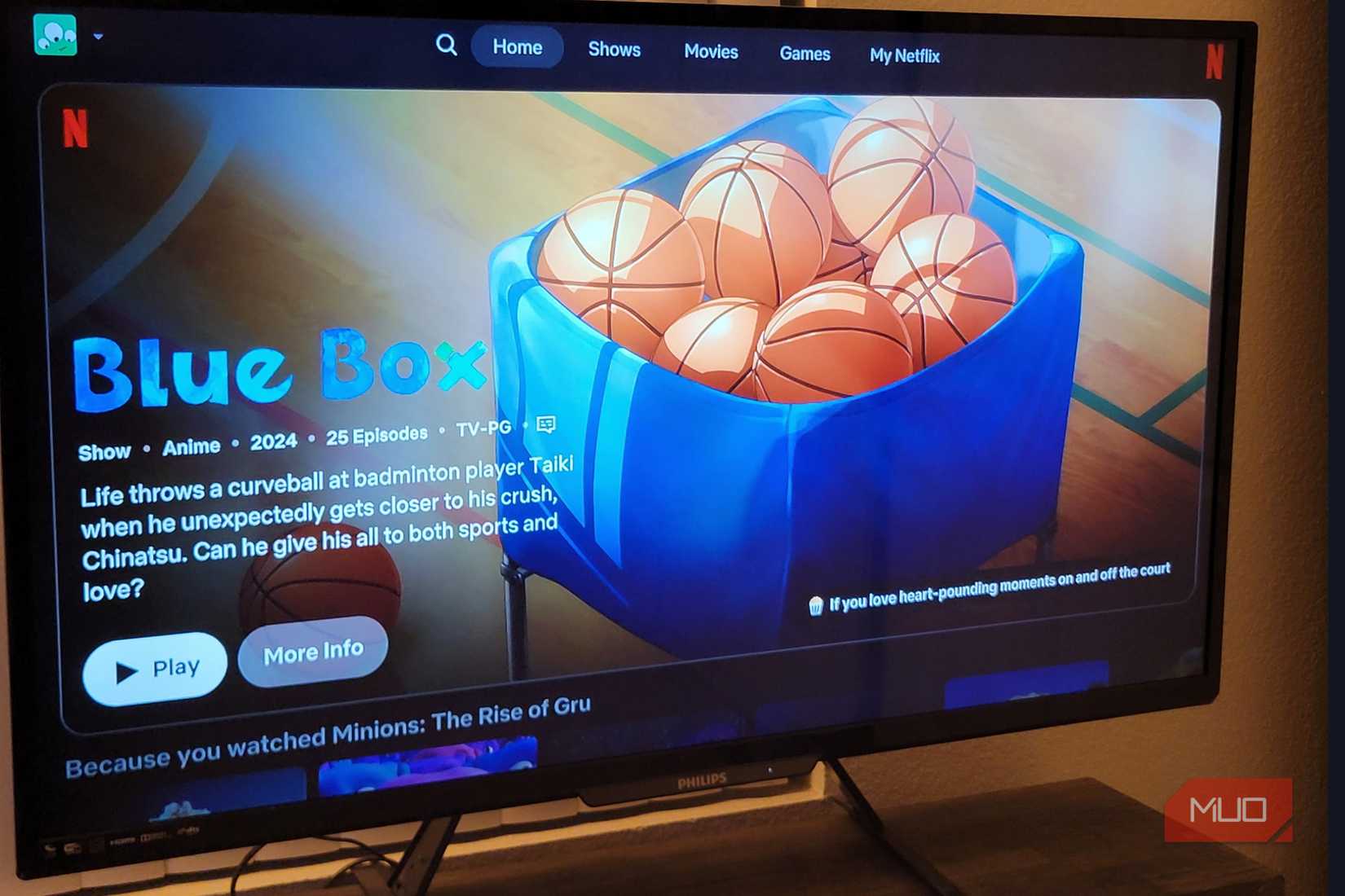 Netflix being played on a TV