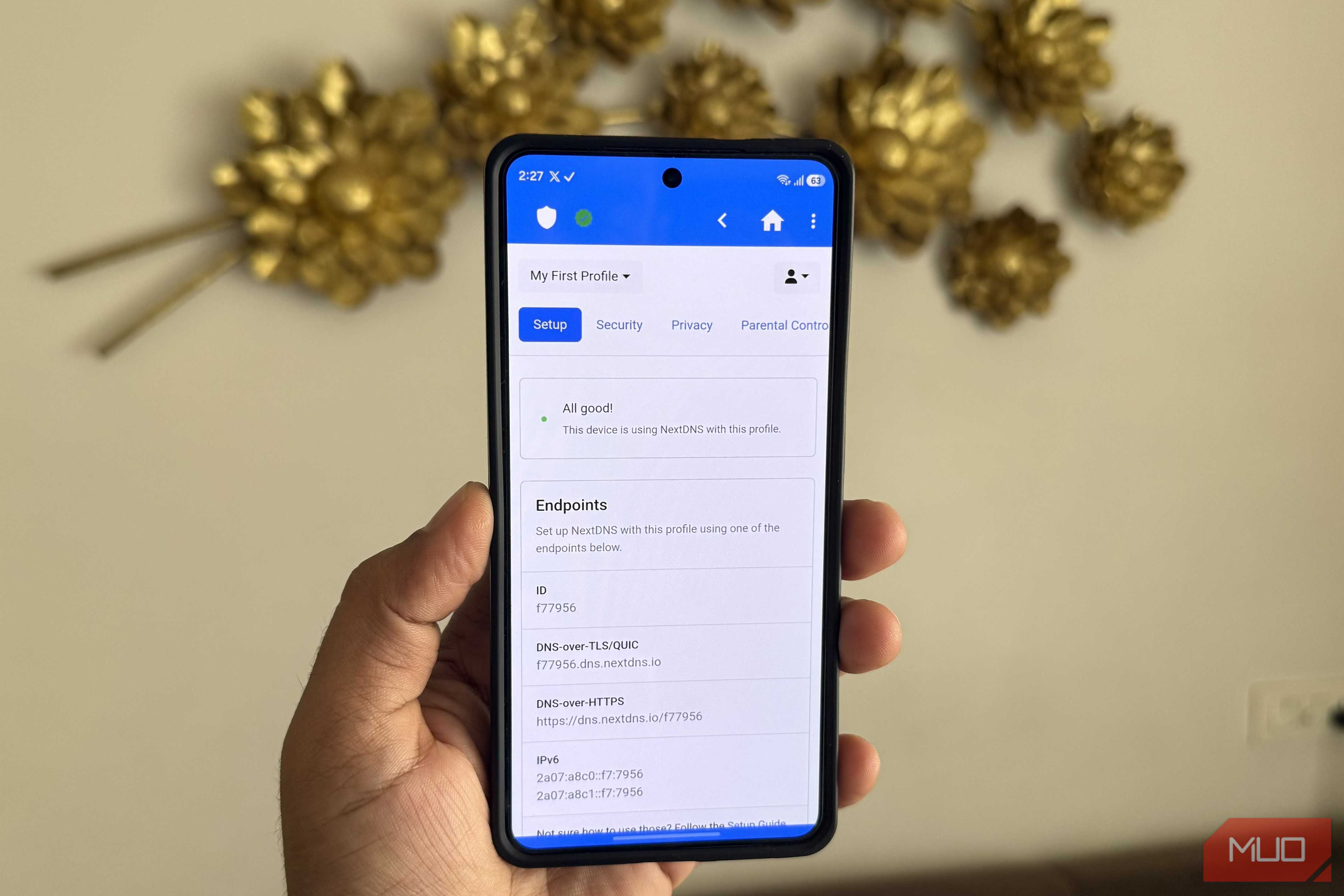 NextDNS Manager app home screen on Android