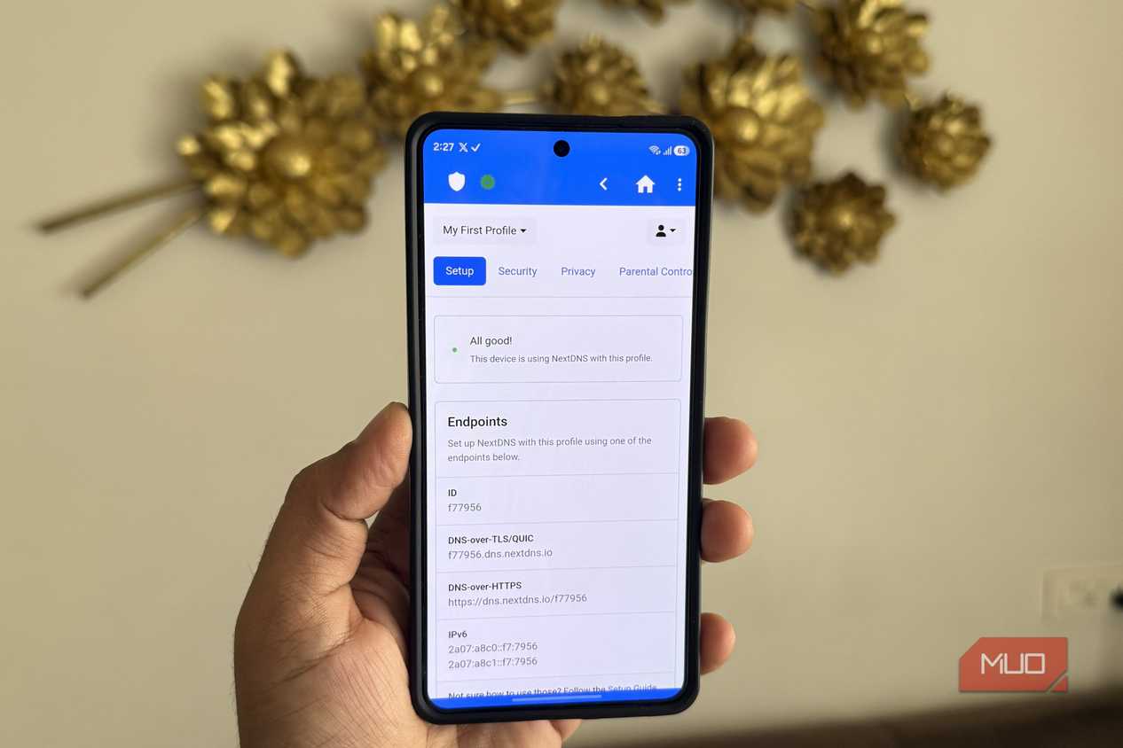 NextDNS Manager app home screen on Android