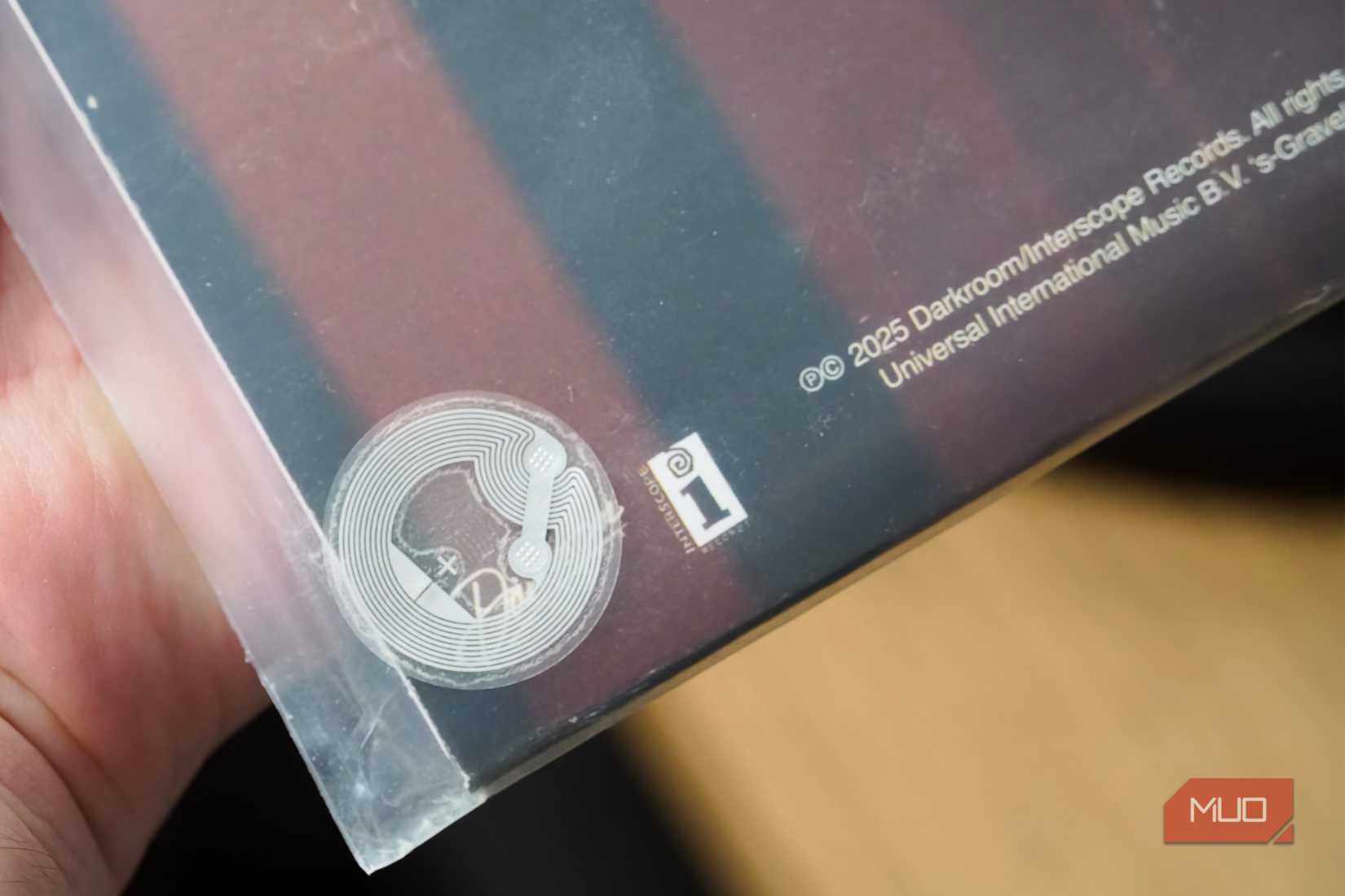 NFC tags on the back of vinyl records.