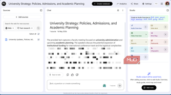 notebookLM offering the transcript summary