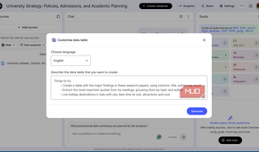 the table creation prompt on NotebookLM