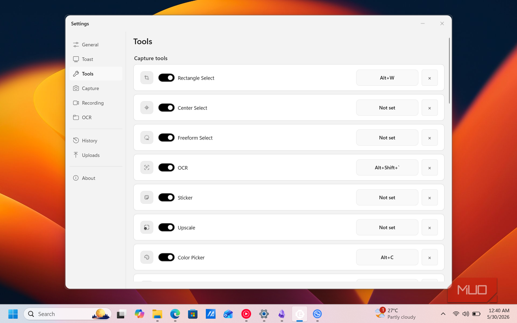 OddSnap Settinss page on Windows 11