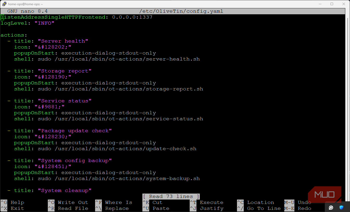 OliveTin YAML configuration file