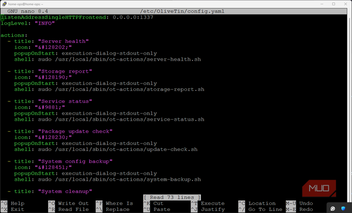 OliveTin YAML configuration file