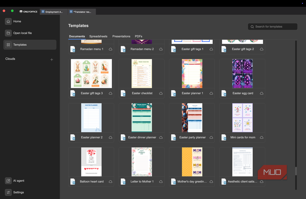 OnlyOffice includes templates that maintain compatibility when exported to .docx