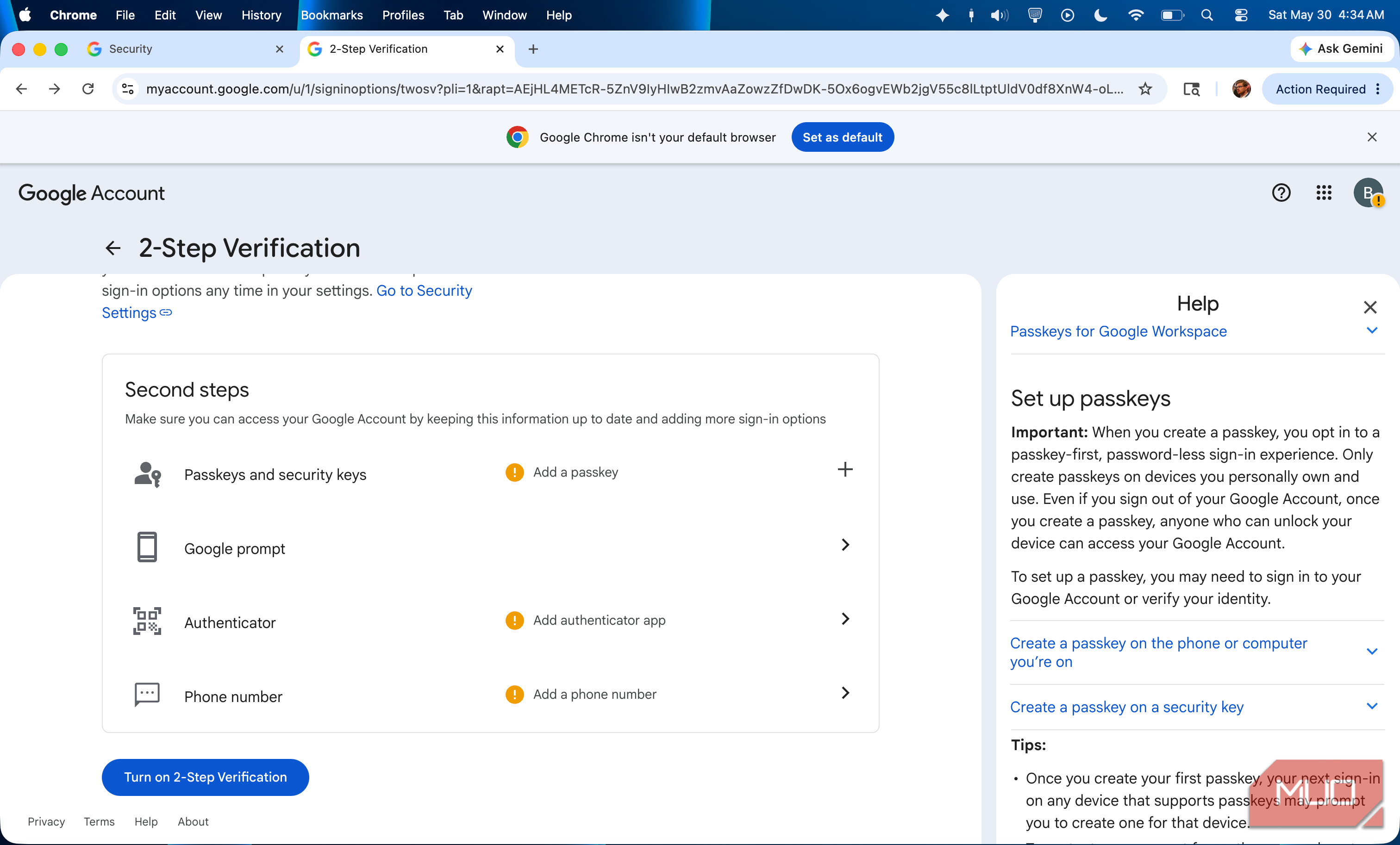 Creating a passkey for a Google account using an Android phone.
