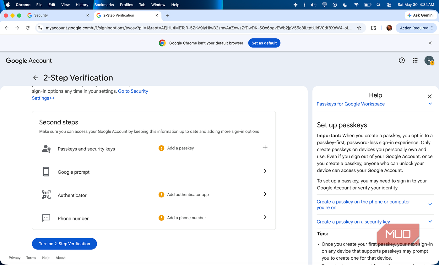 Creating a passkey for a Google account using an Android phone.