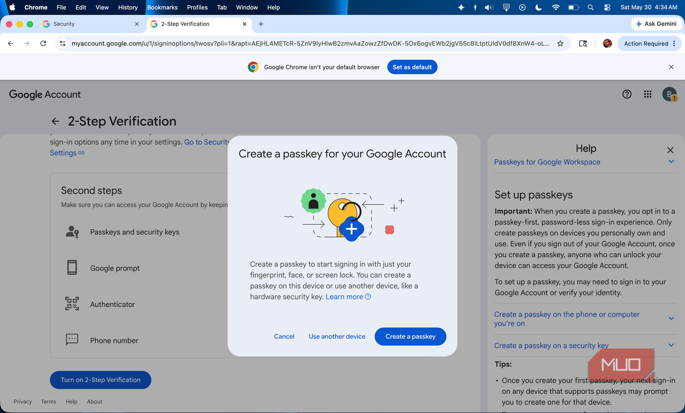 Creating a passkey for a Google account using an Android phone.