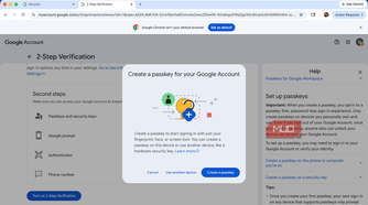 Creating a passkey for a Google account using an Android phone.