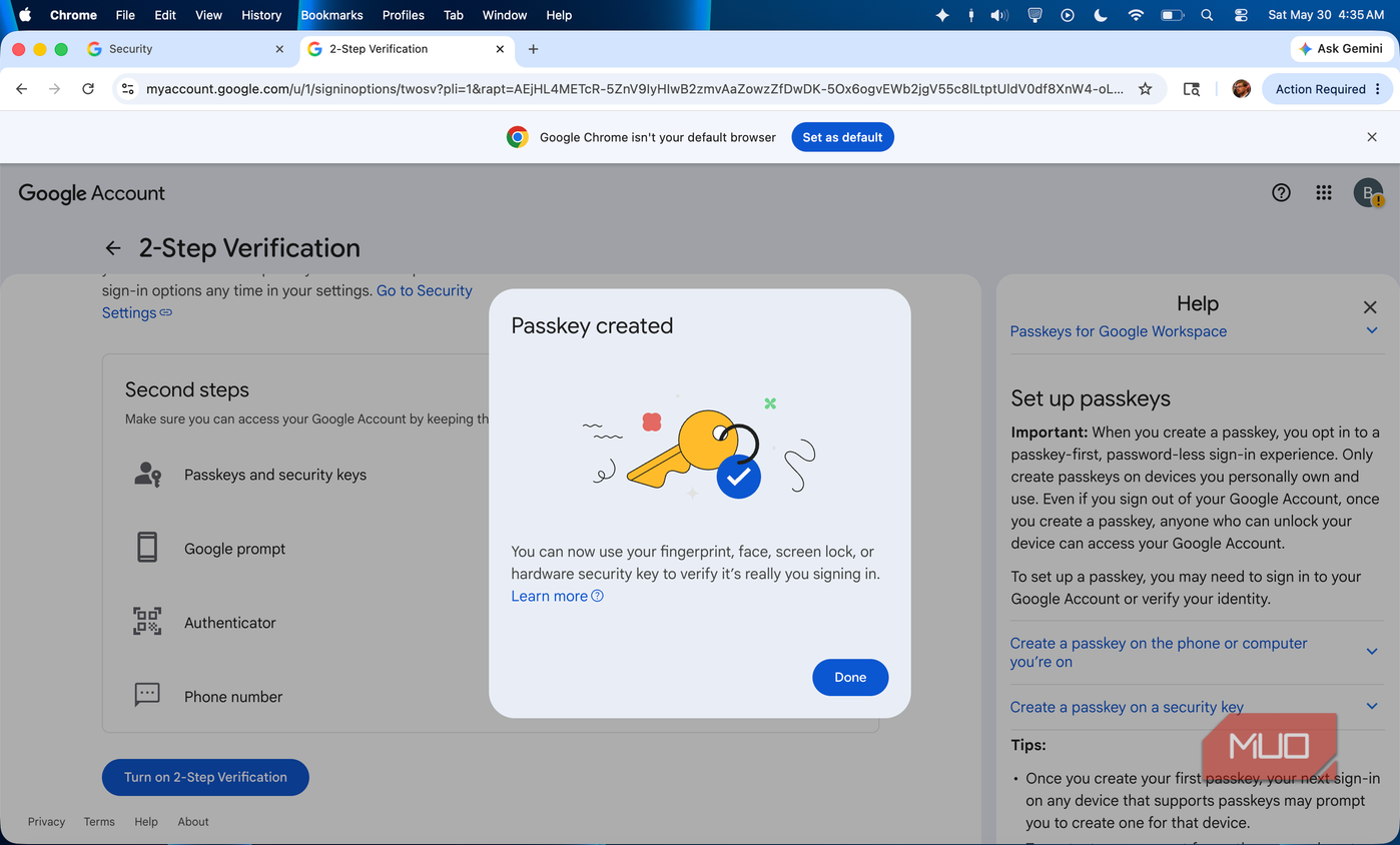Creating a passkey for a Google account using an Android phone.