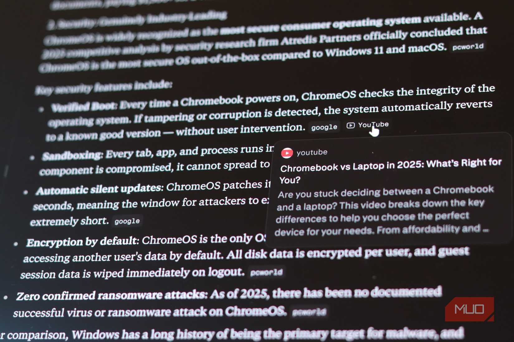 Perplexity showing youtube citation within report.