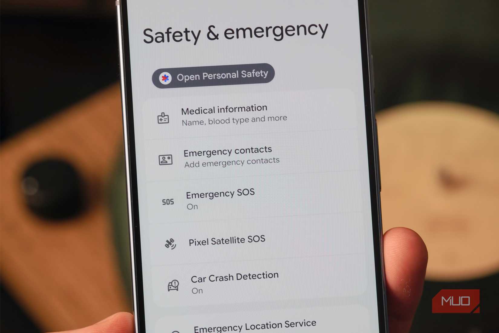 The Safety and Emergency page on a Pixel phone.