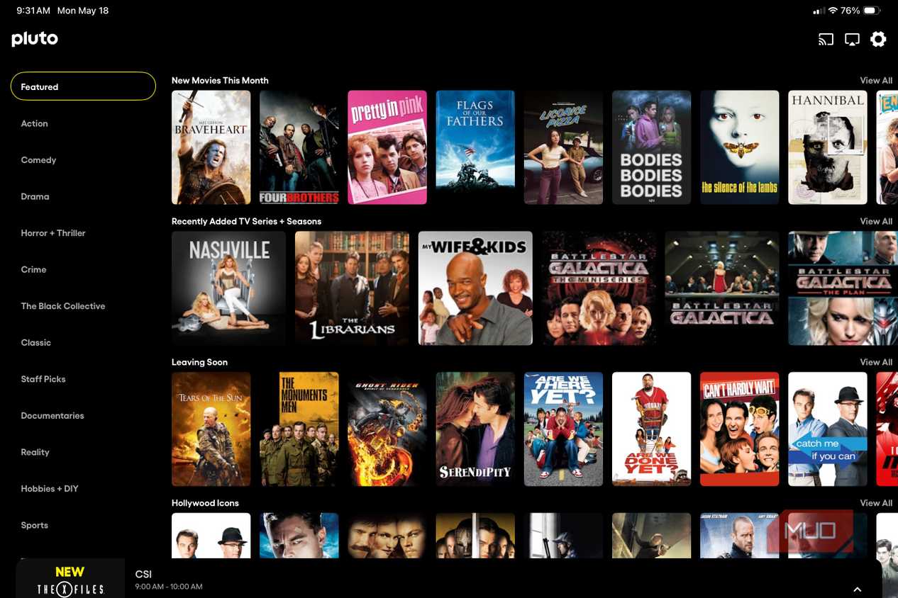 Pluto TV on iPad.