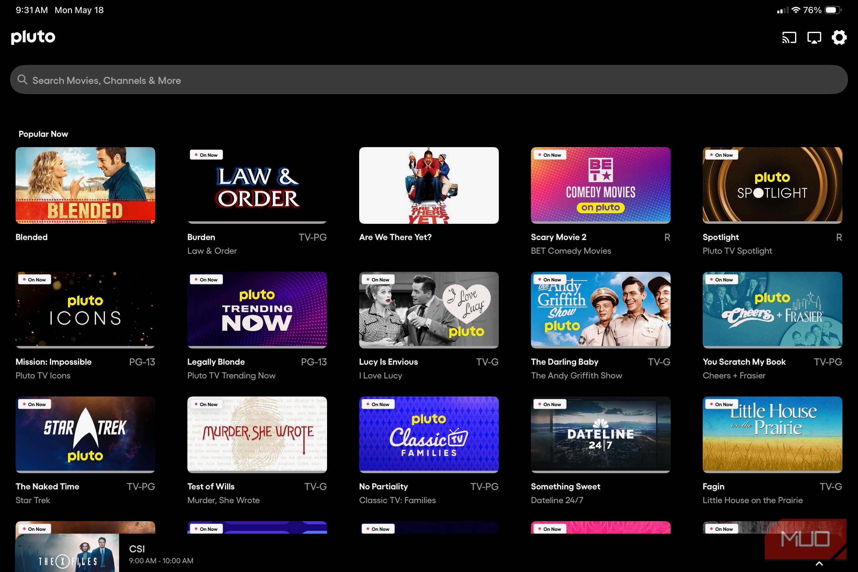Pluto TV on iPad.