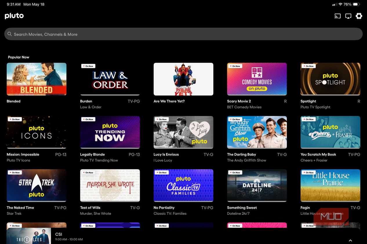 Pluto TV on iPad.