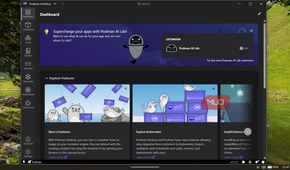 Podman Desktop application displaying the main Dashboard.
