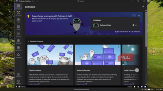 Podman Desktop application displaying the main Dashboard.