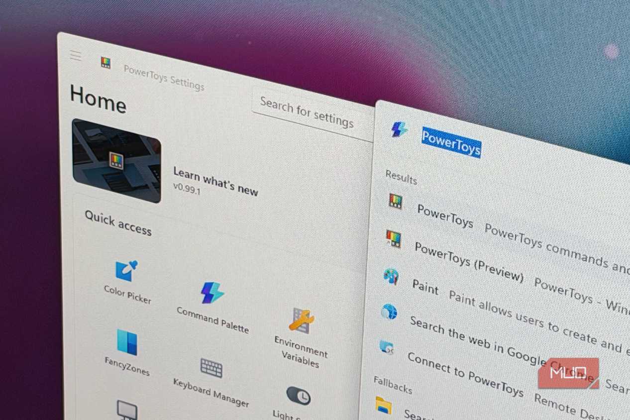 PowerToys on a Windows computer with Command Pallete active