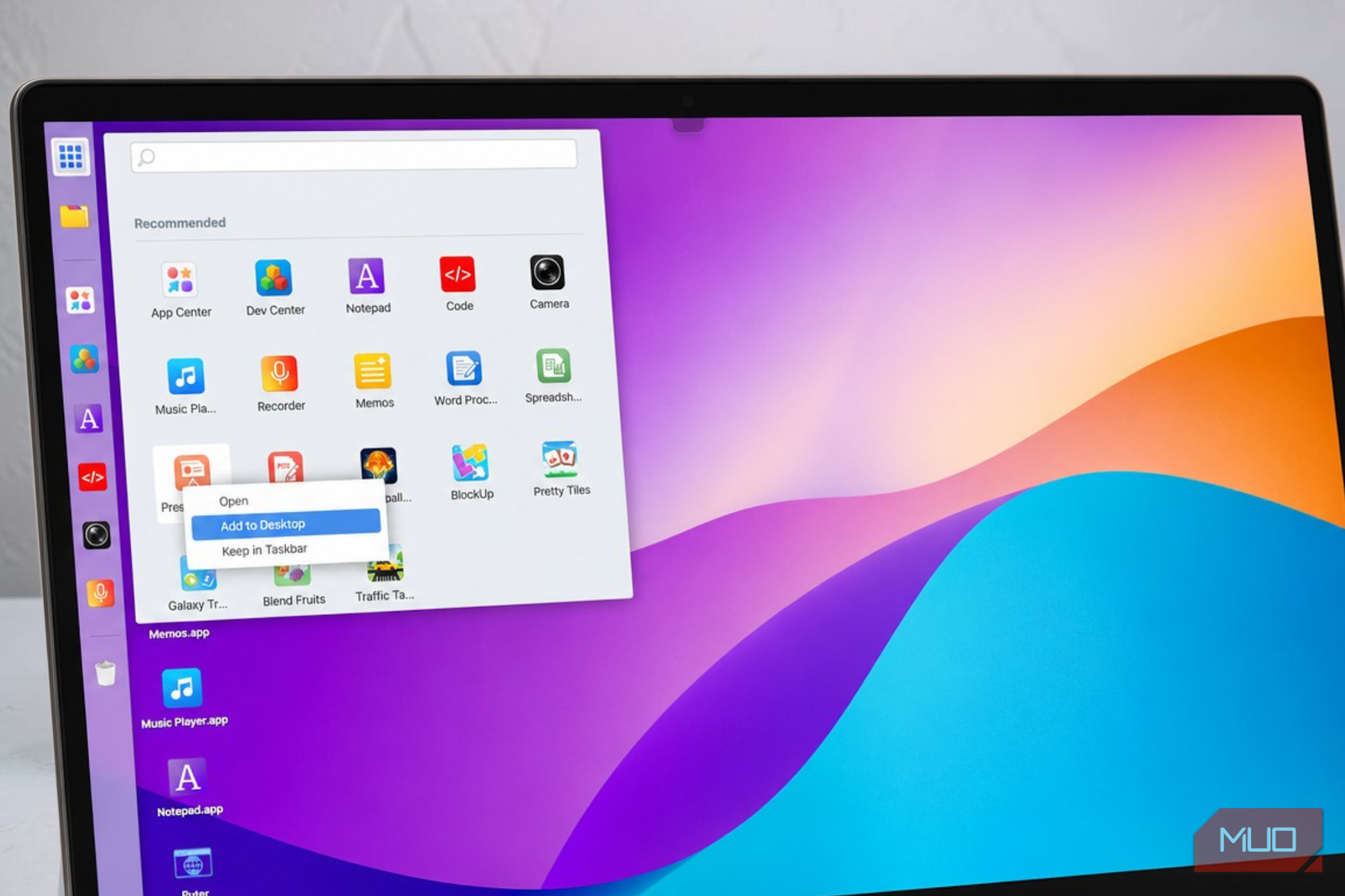 Puter desktop environment with a right-click context menu open.