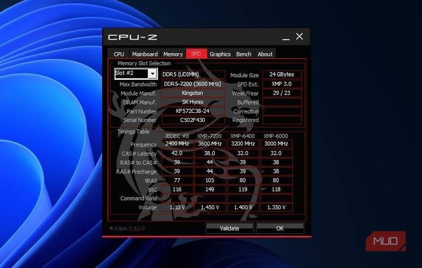 RAM speed profiles shown in CPU-Z