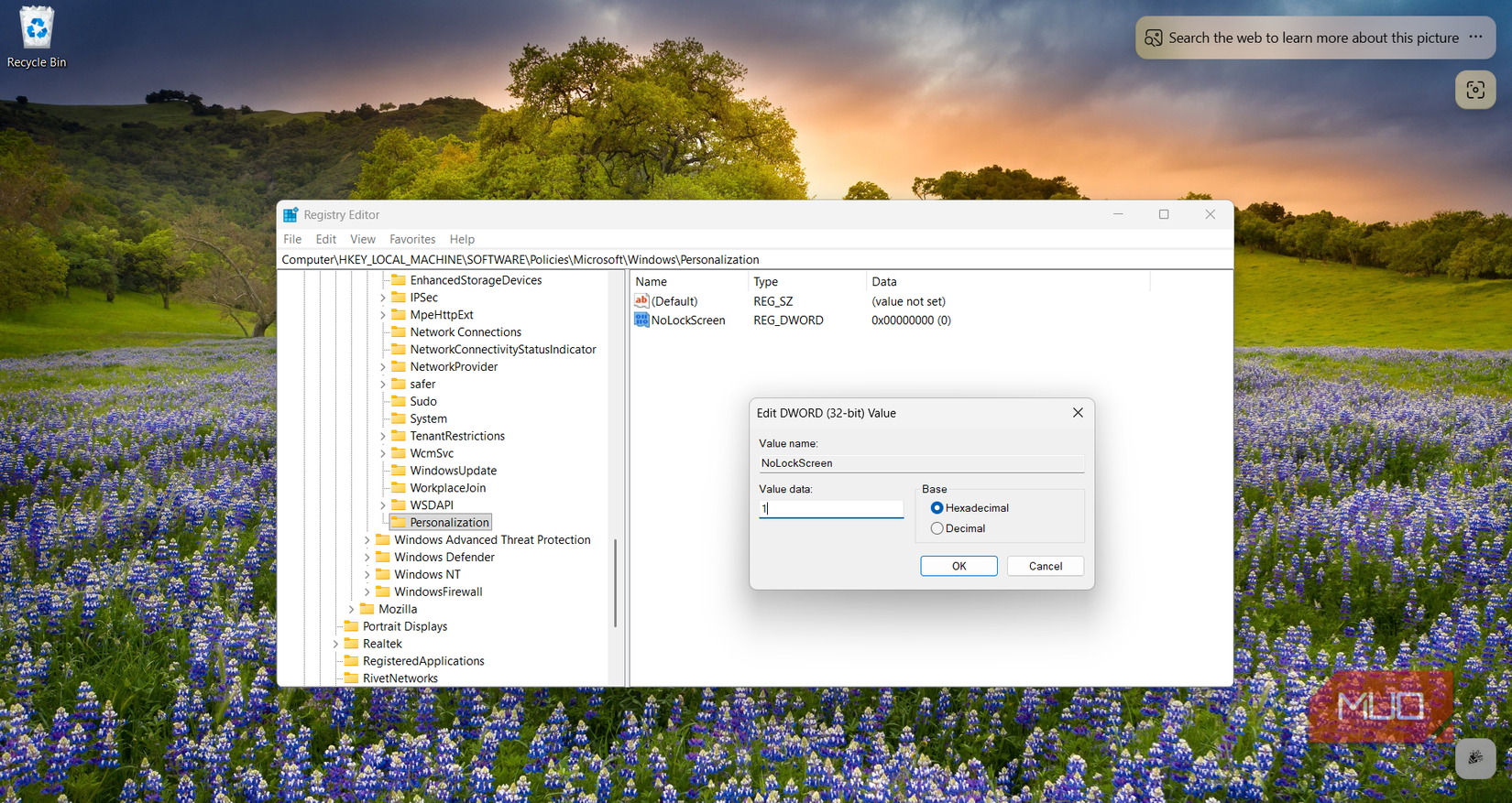 Registry tweak to disable the Windows lock screen