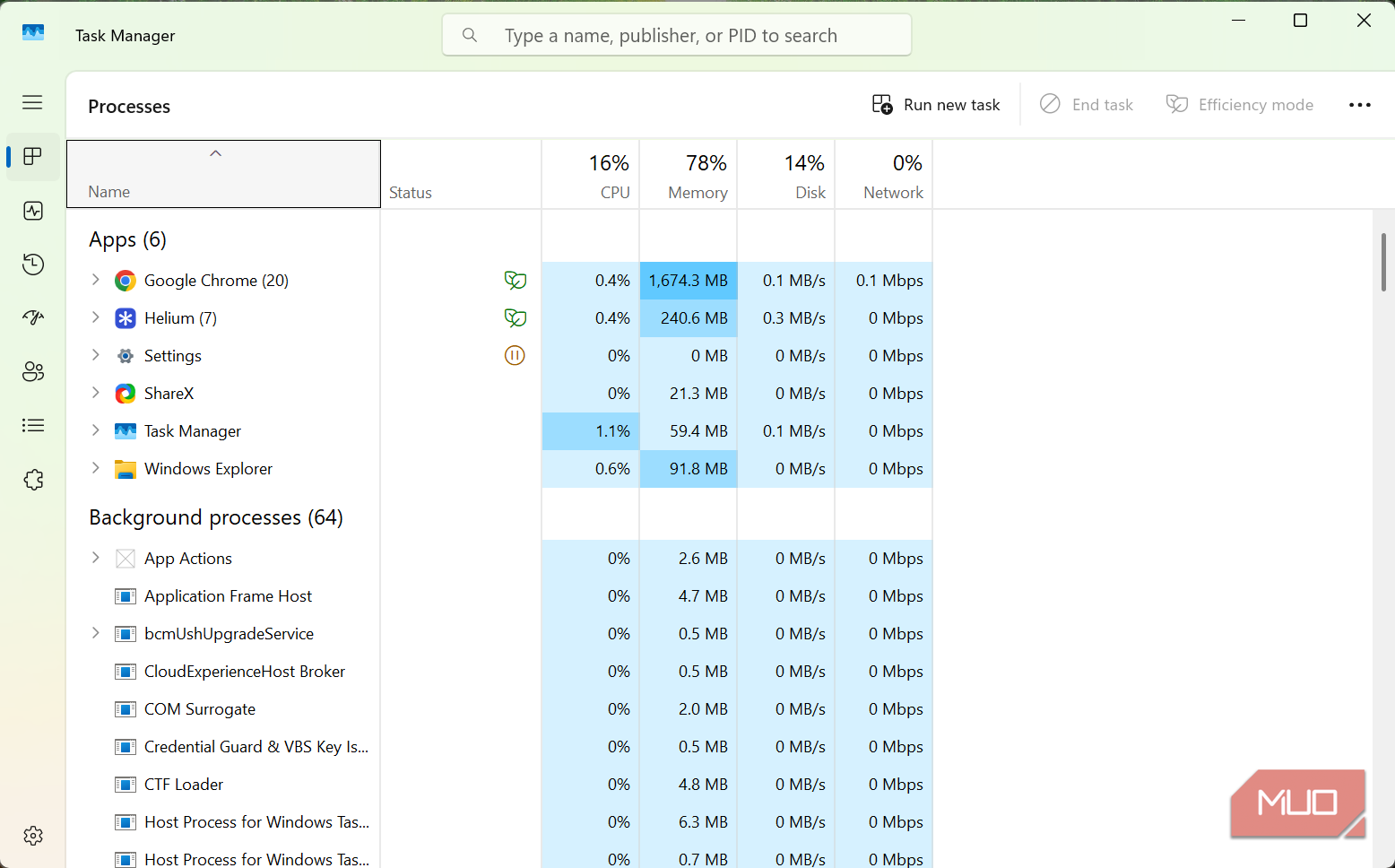 Resource use comparism for browsers