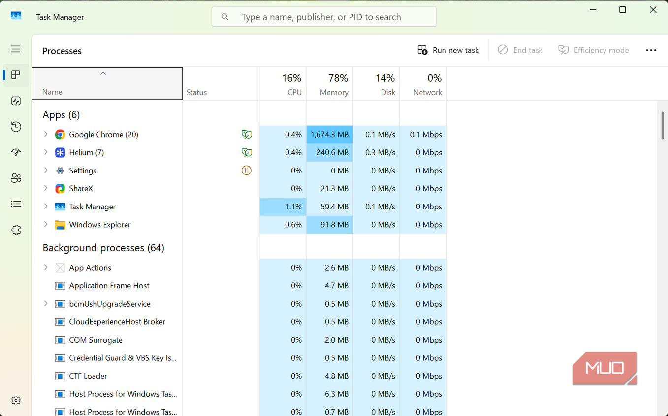 Resource use comparism for browsers
