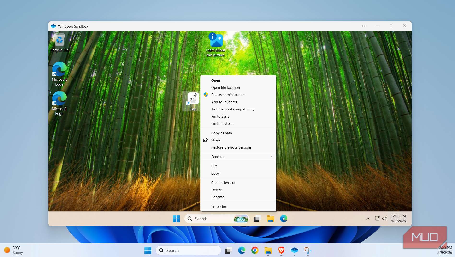 Run app as admin in Windows Sandbox