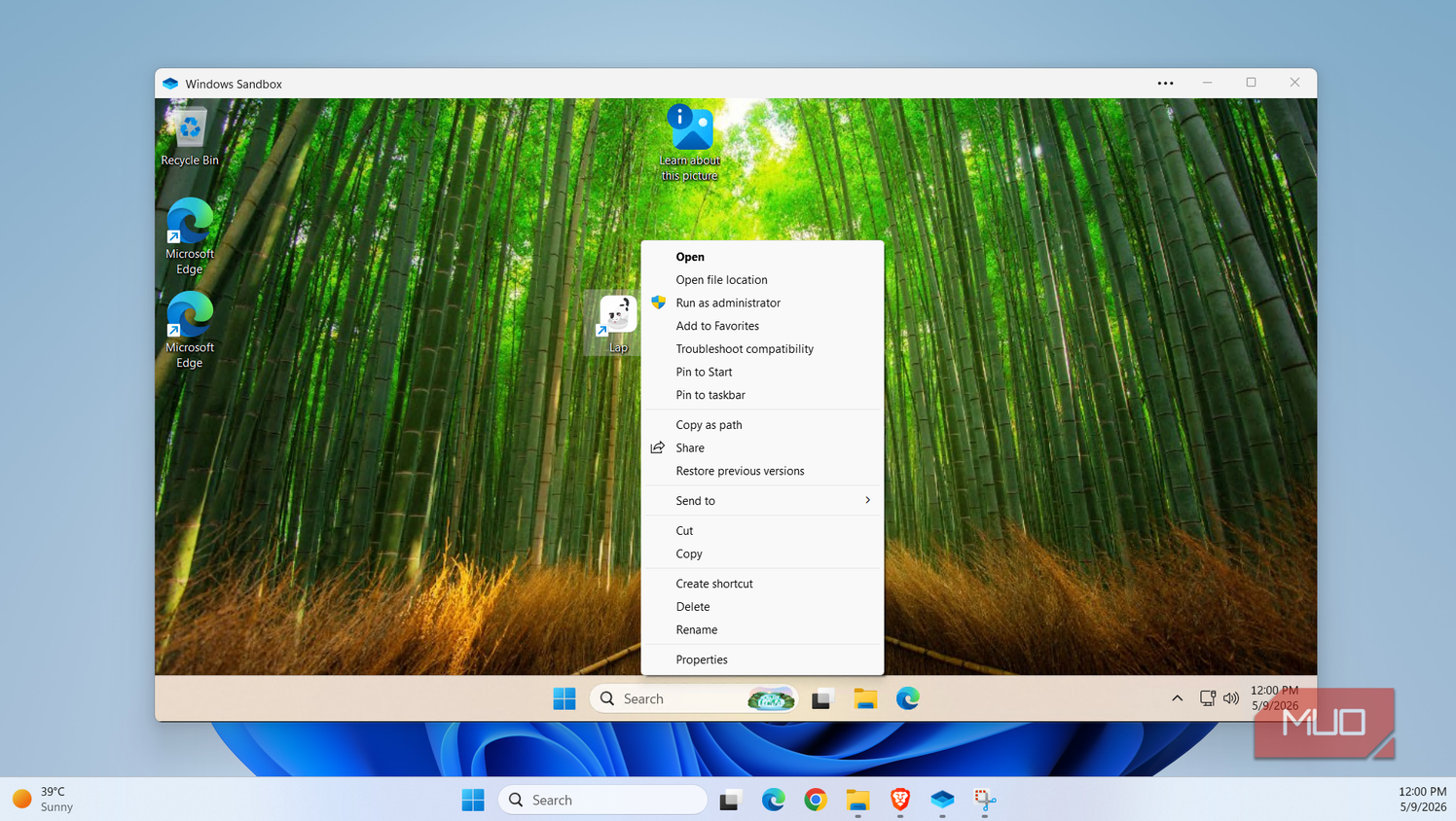 Run app as admin in Windows Sandbox