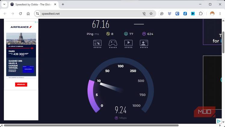 Running Ookla speed test