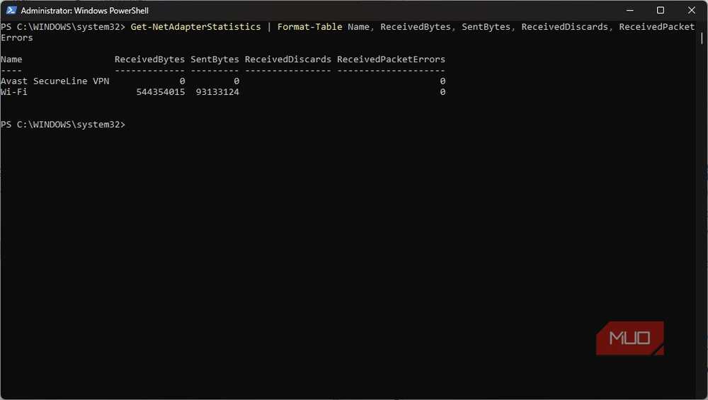 Get-NetAdapterStatistics revealing packet errors on a network adapter