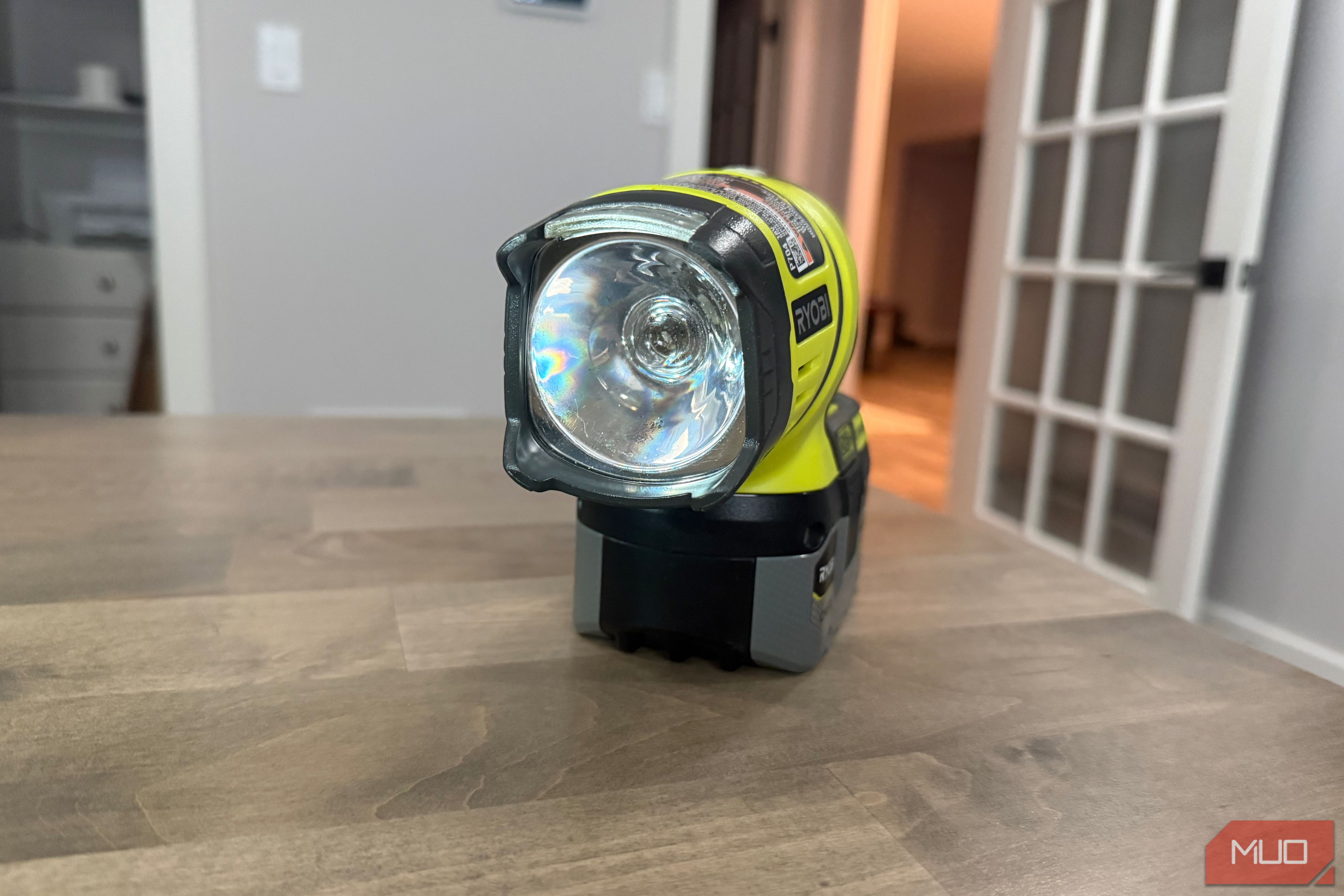 Ryobi flashlight close up of lens