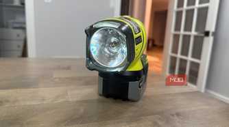 Ryobi flashlight close up of lens