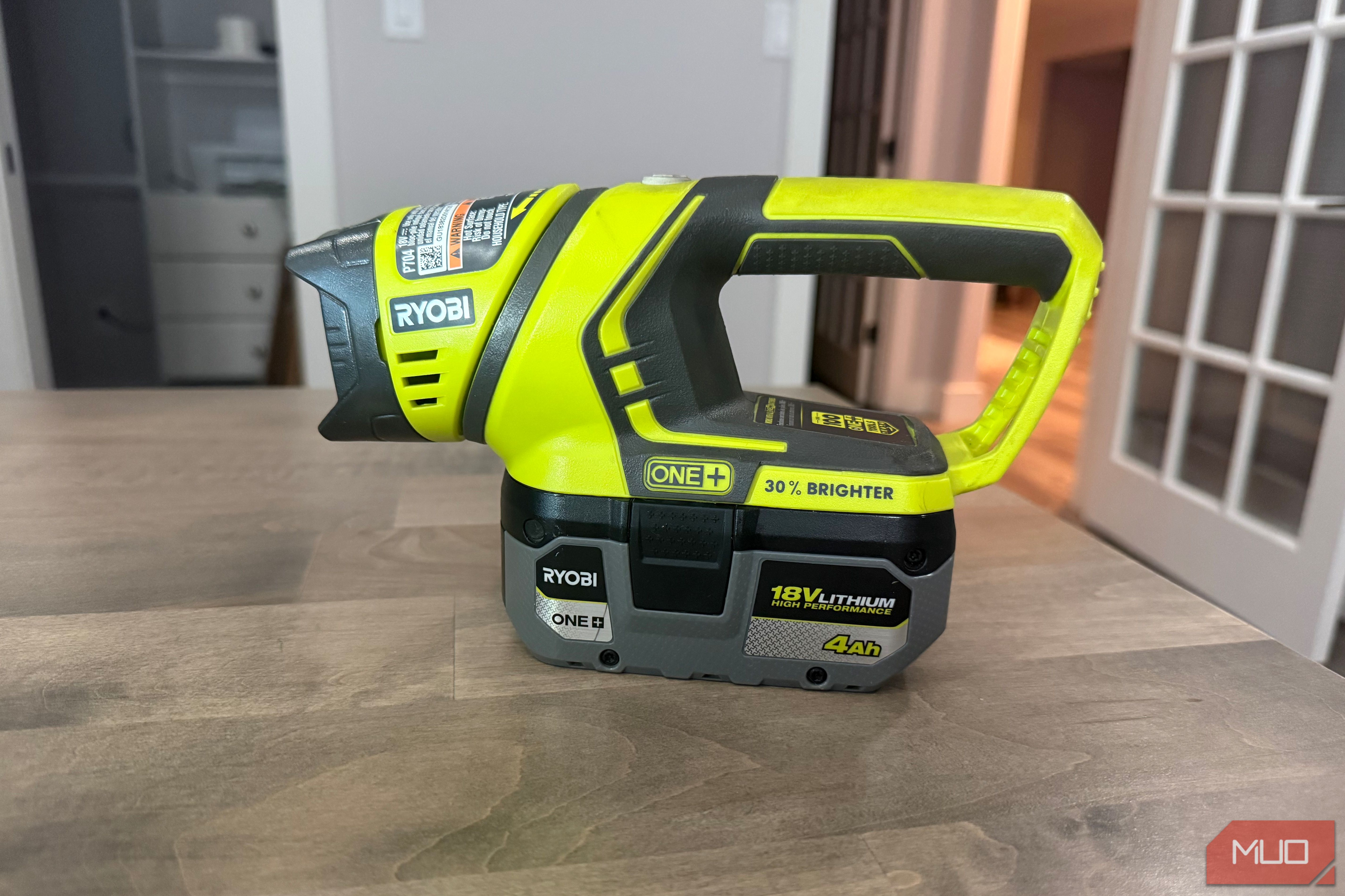 Ryobi flashlight profile on desk