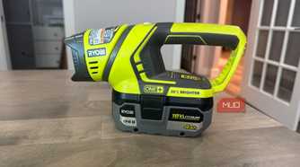 Ryobi flashlight profile on desk