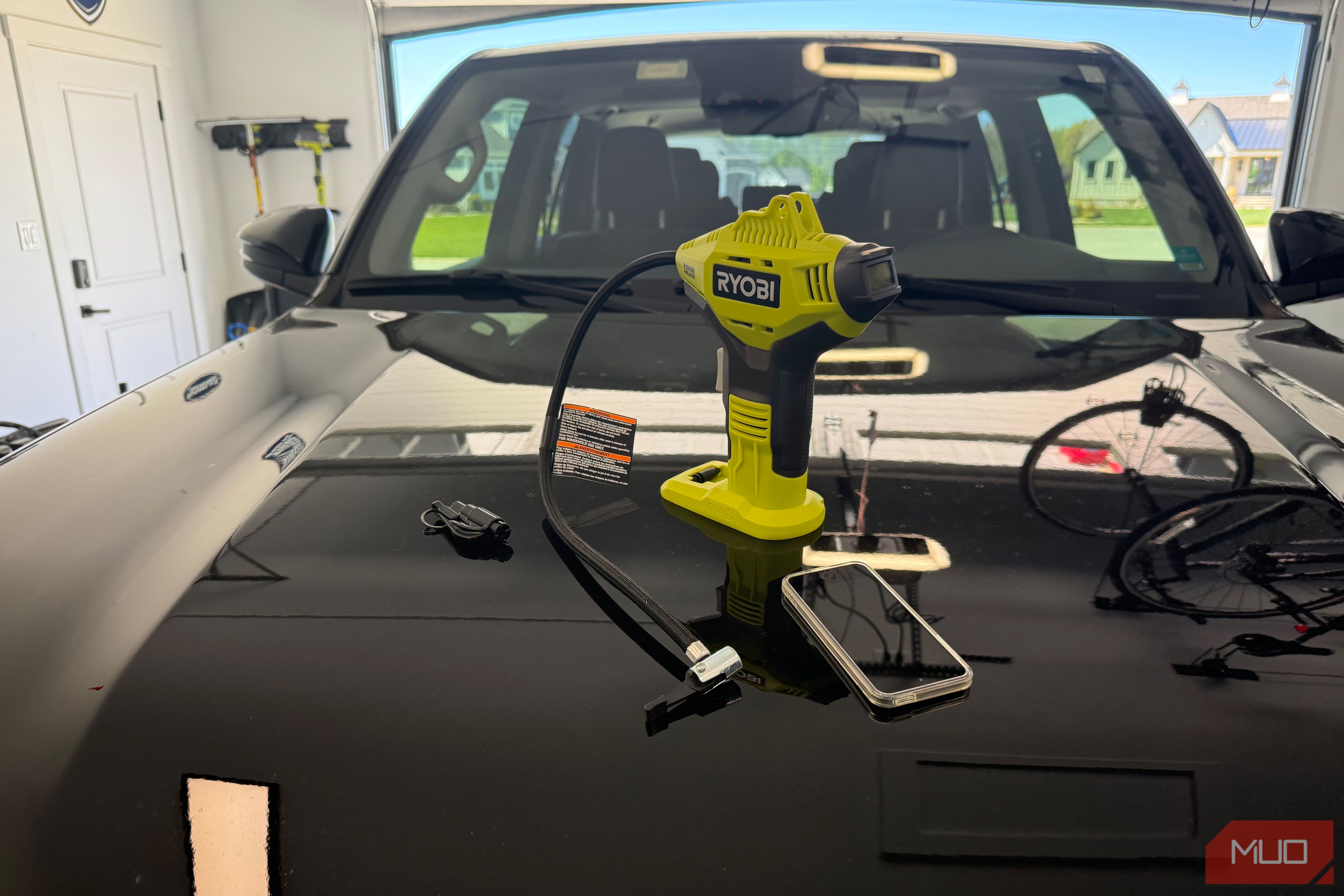 ryobi inflator next to ipod