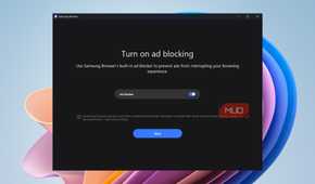 Samsung Internet browser built-in ad blocker setup screen on Windows 11