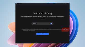 Samsung Internet browser built-in ad blocker setup screen on Windows 11