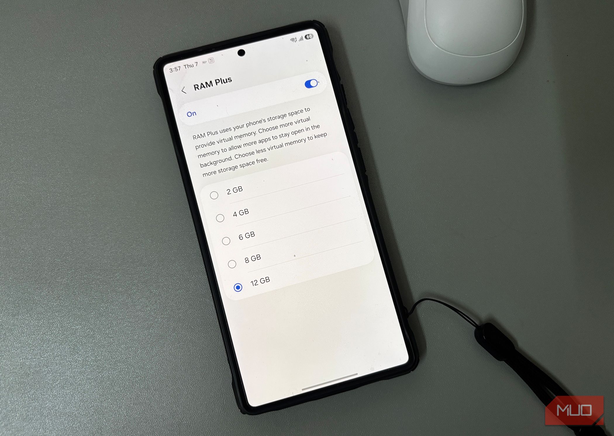 Samsung phone showing RAM Plus at maximum virtual memory