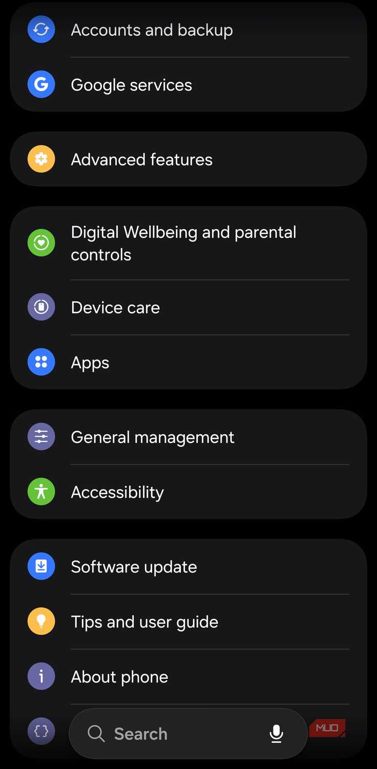 Samsung Settings menu with About phone