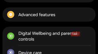 Samsung Settings menu with Device Care