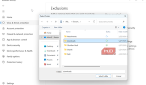 Selecting downloads folder for exclusion