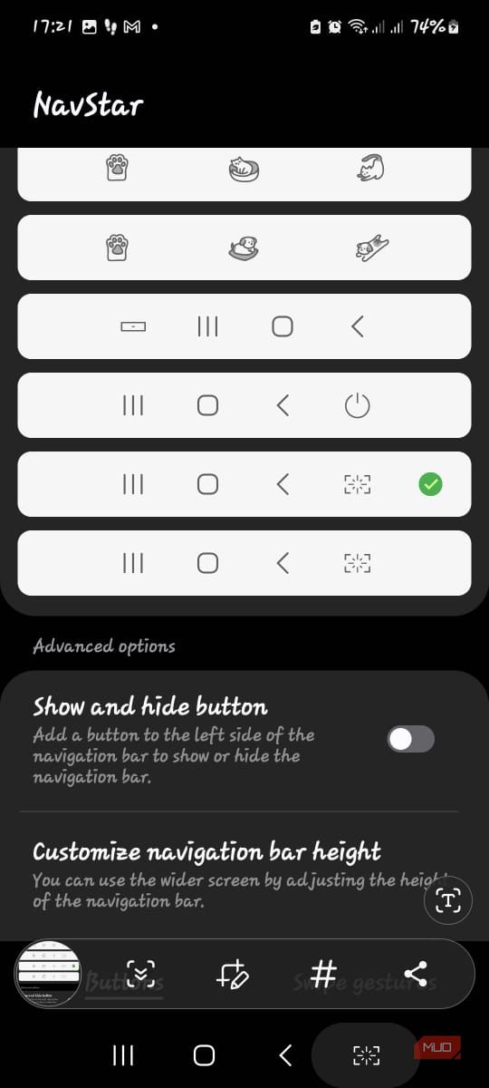 Selecting the new navigation bar template