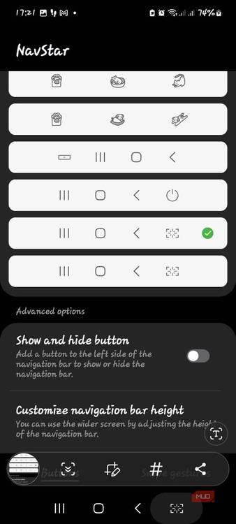 Selecting the new navigation bar template