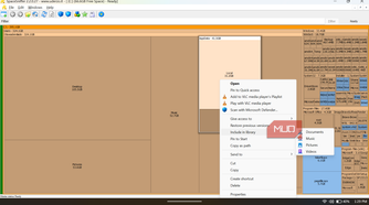 SpaceSniffer showing a standard Windows right-click context menu opened over a selected folder block.
