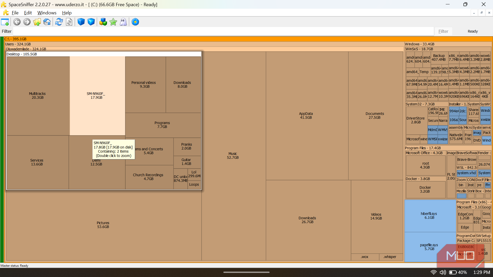 SpaceSniffer showing a zoomed-in view of a folder.